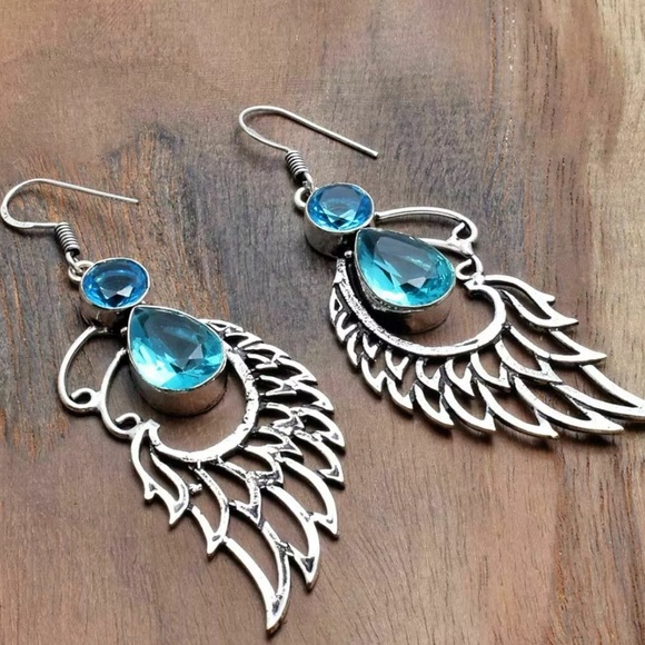 Rose quartz angel wings earrings - Picture 5 of 6